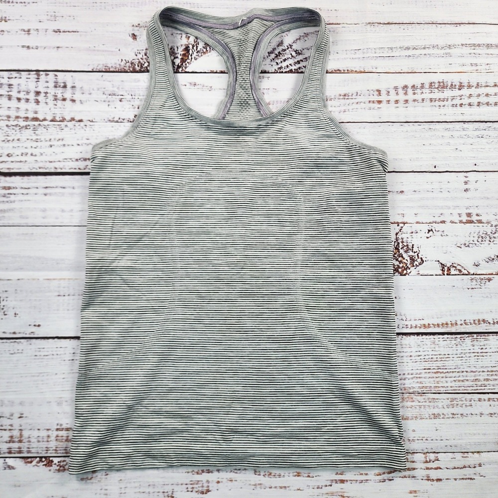 Lululemon Swiftly Tech Racerback Tank Top Womens 8 Black White Stripe Running